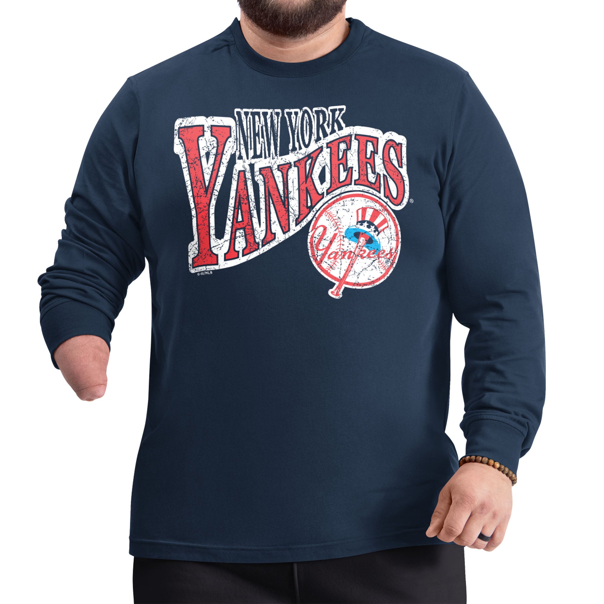 Men's Starter Navy New York Yankees Adaptive Twisted Team Long Sleeve T-Shirt
