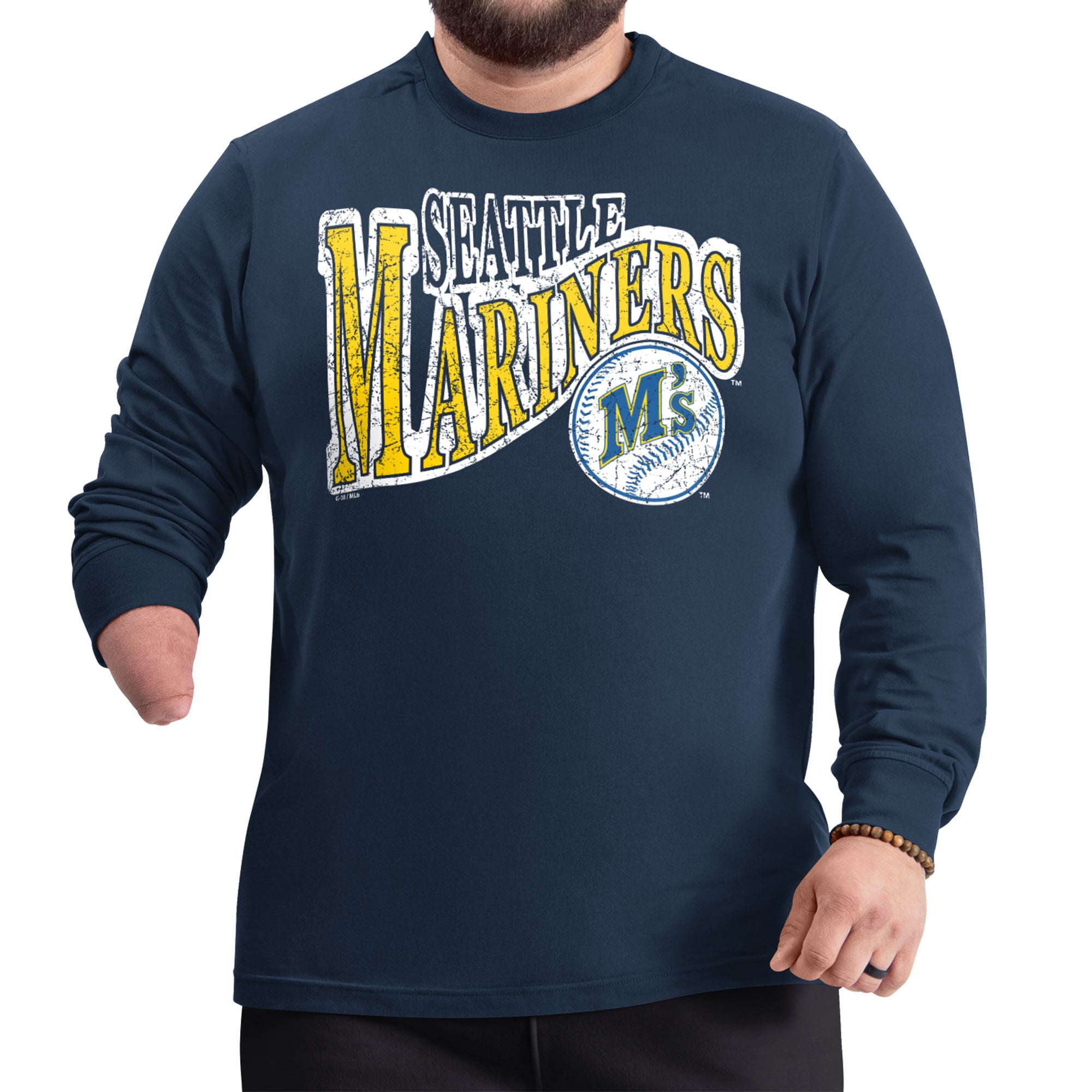 Men's Starter Navy Seattle Mariners Adaptive Twisted Team Long Sleeve T-Shirt