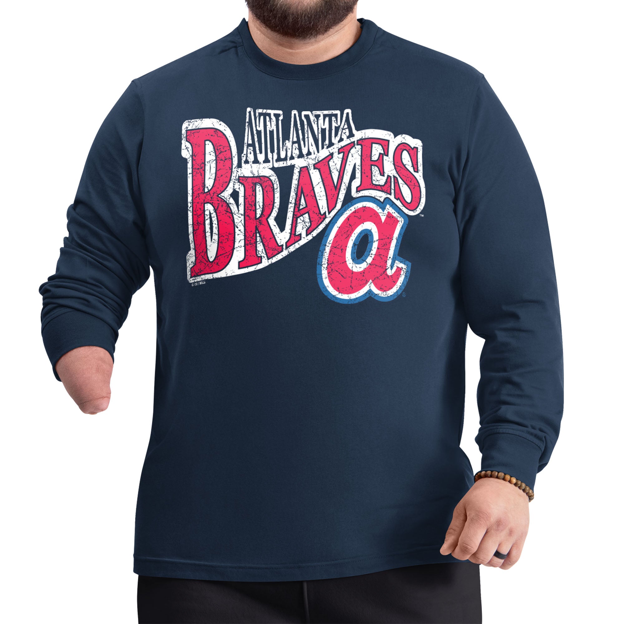 Men's Starter Navy Atlanta Braves Adaptive Twisted Team Long Sleeve T-Shirt