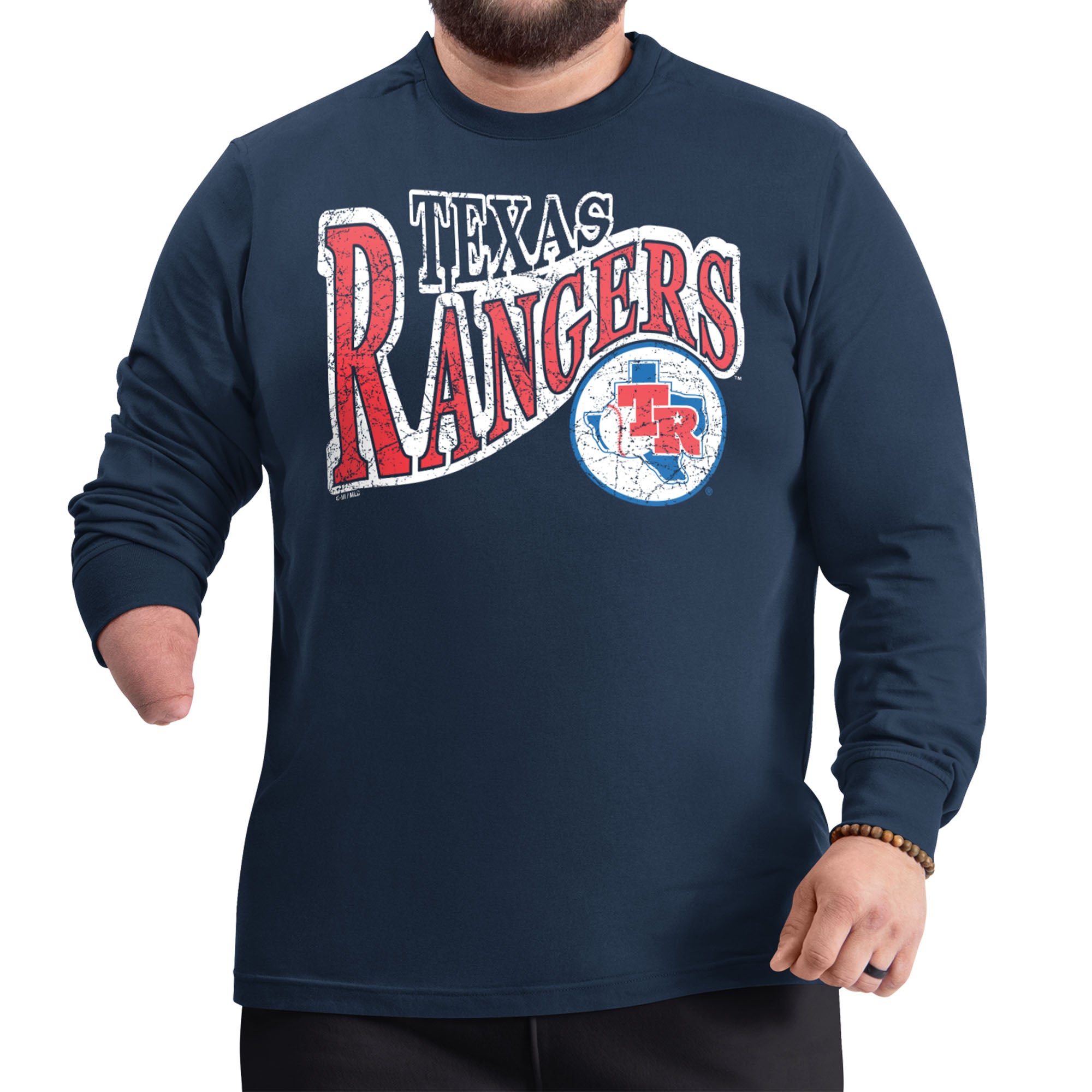 Men's Starter Navy Texas Rangers Adaptive Twisted Team Long Sleeve T-Shirt