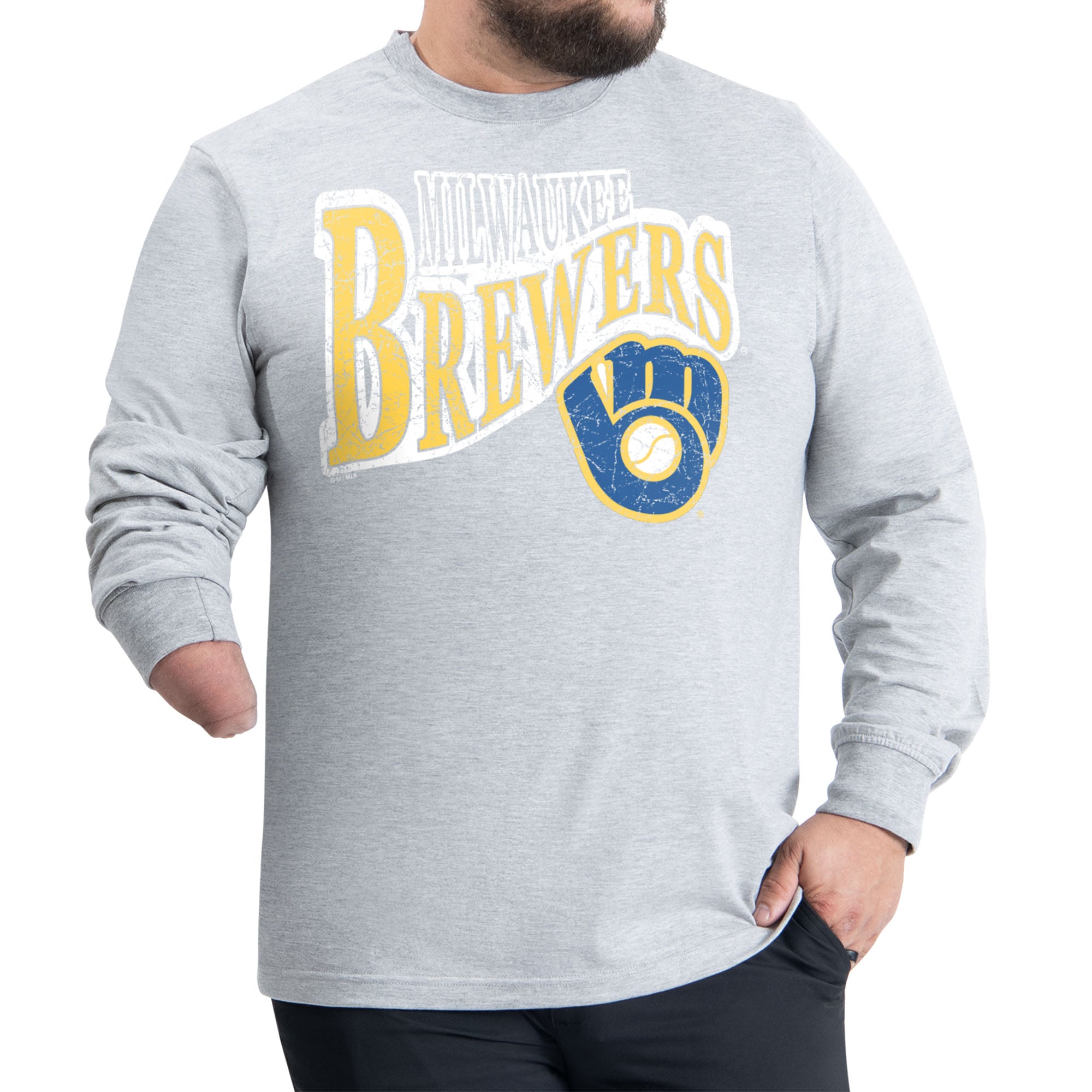 Men's Starter Gray Milwaukee Brewers Adaptive Twisted Team Long Sleeve T-Shirt