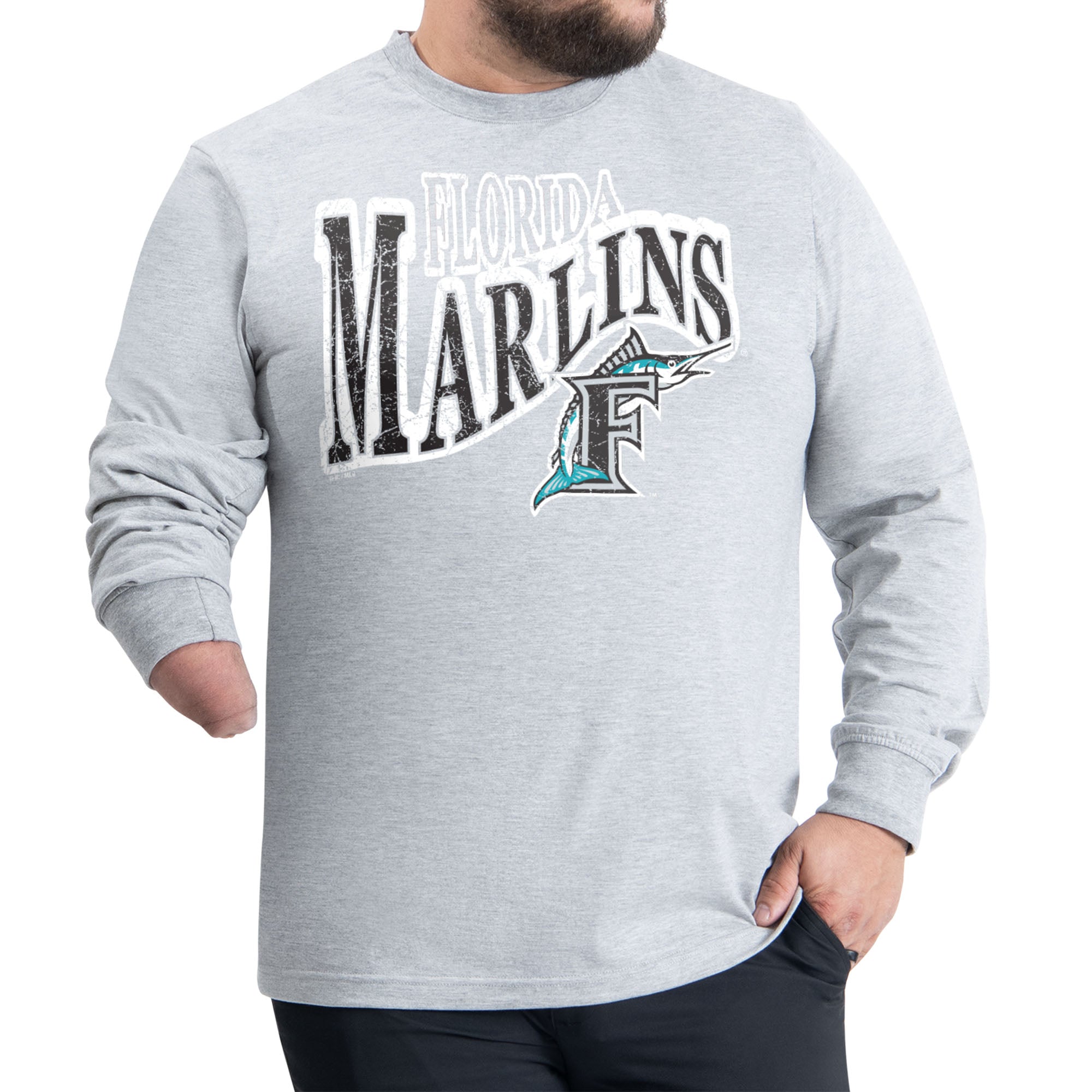 Men's Starter Gray Florida Marlins Adaptive Twisted Team Long Sleeve T-Shirt