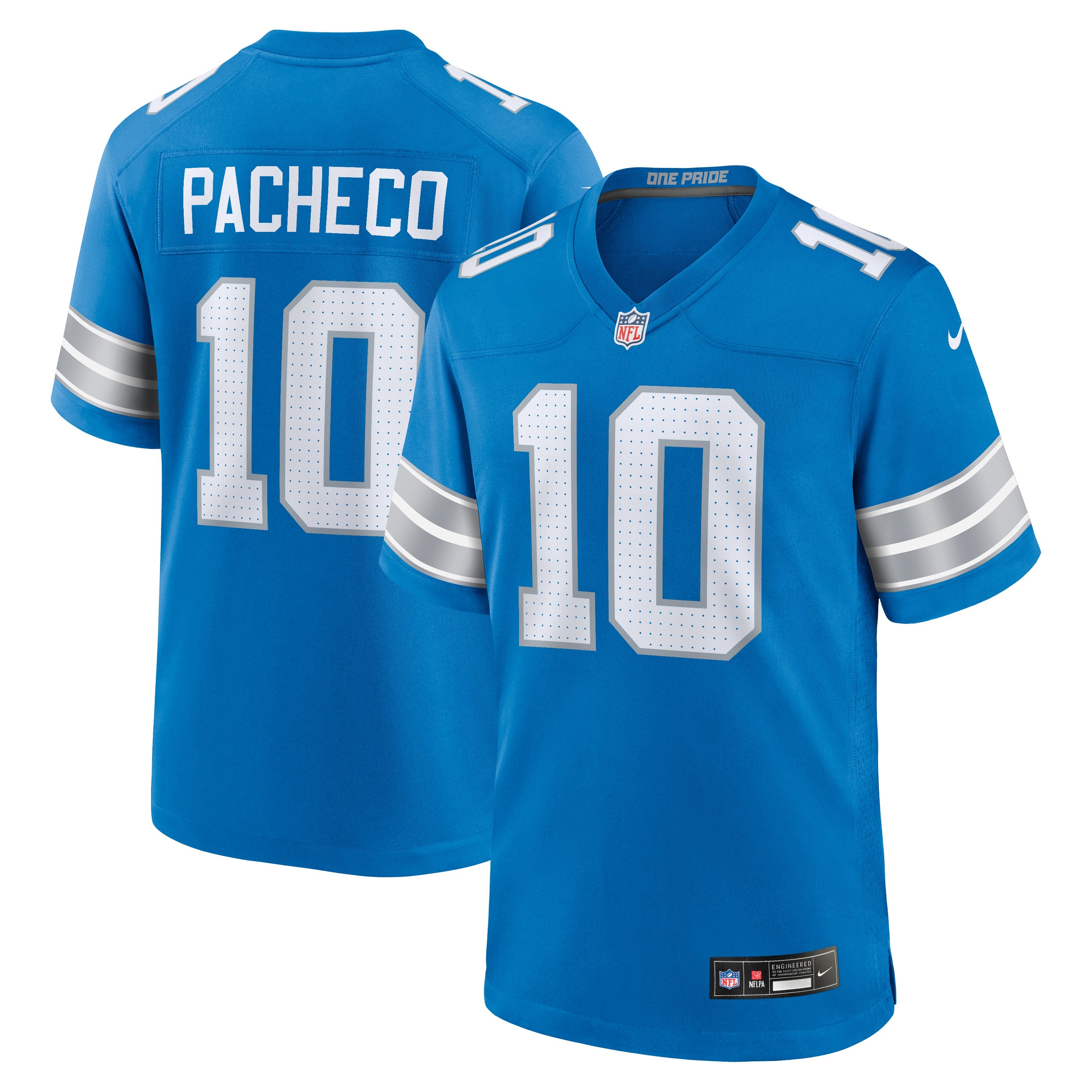 Men's Nike Isiah Pacheco  Blue Detroit Lions Team Game Jersey