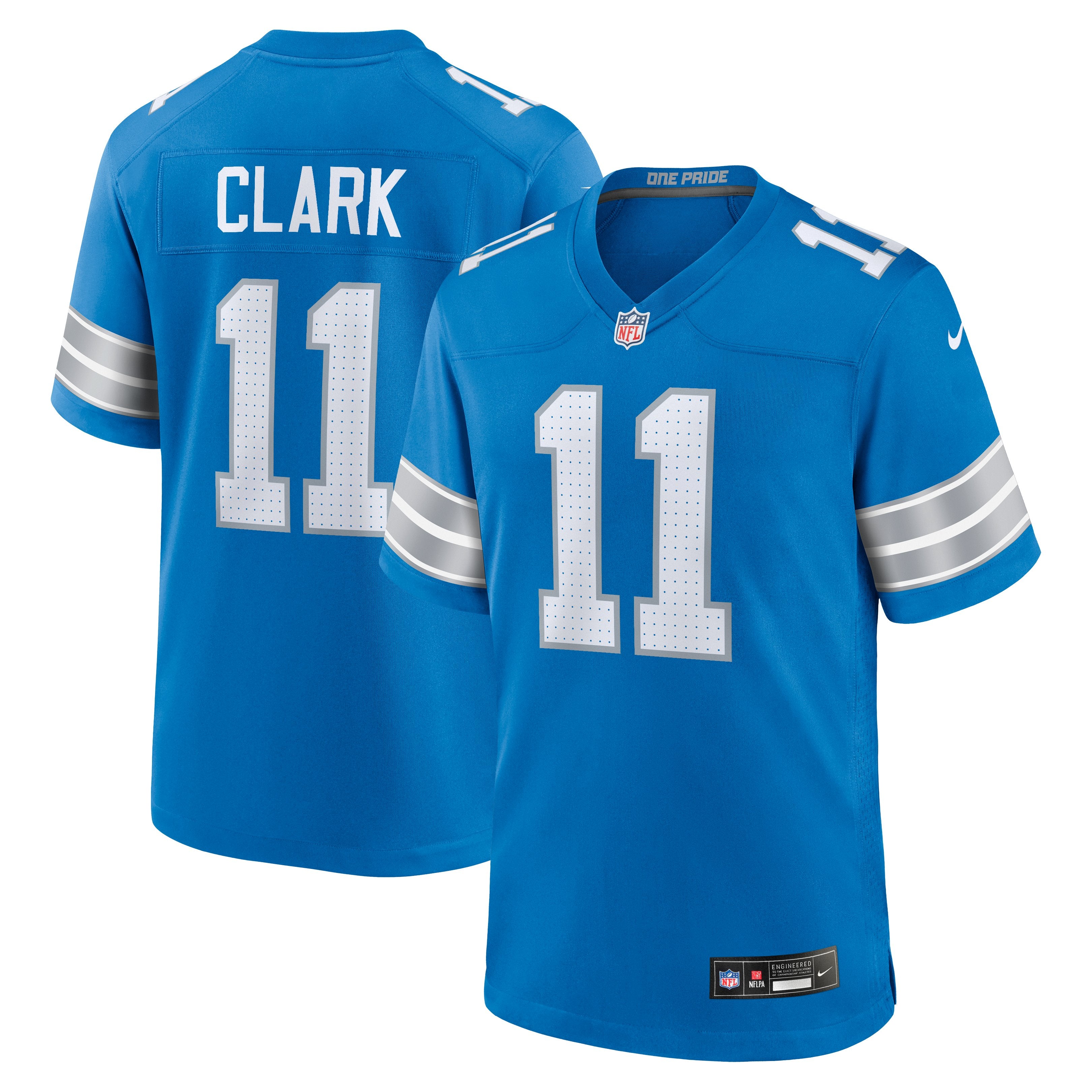Men's Nike Damone Clark  Blue Detroit Lions Team Game Jersey
