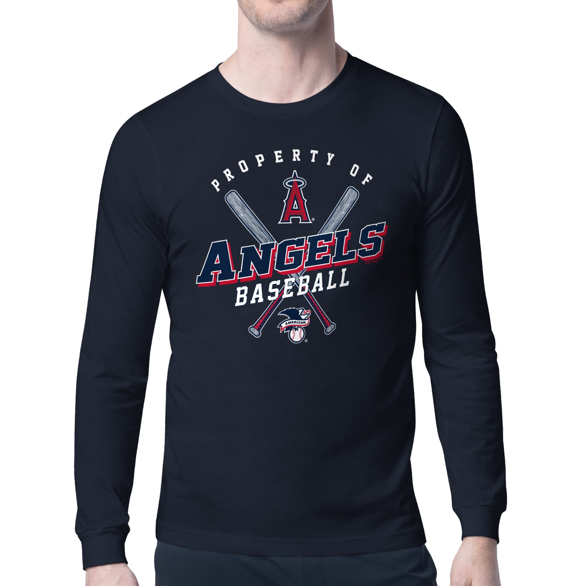 Men's Starter Navy Los Angeles Angels Property of Team Long-Sleeve T-Shirt