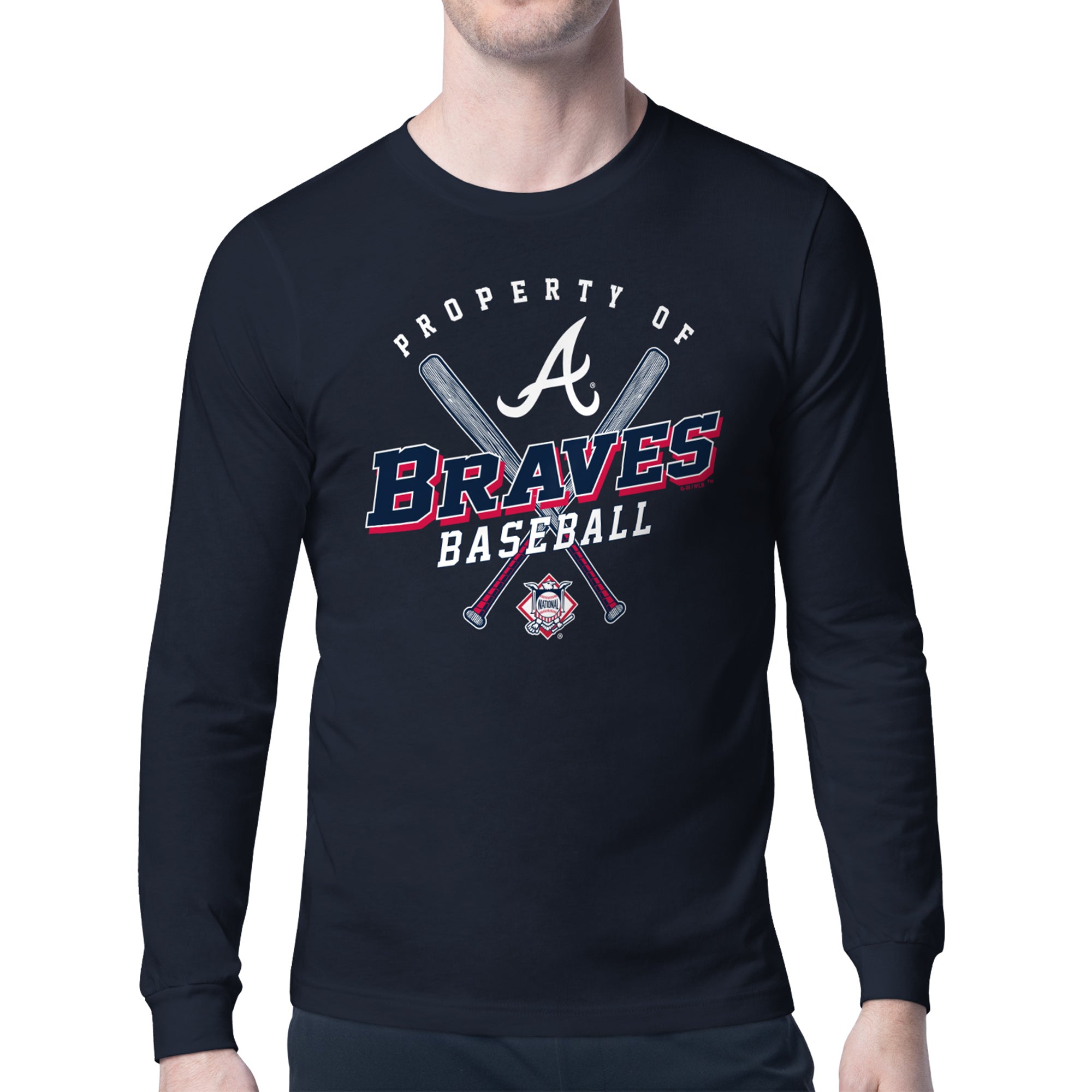 Men's Starter Navy Atlanta Braves Property of Team Long-Sleeve T-Shirt