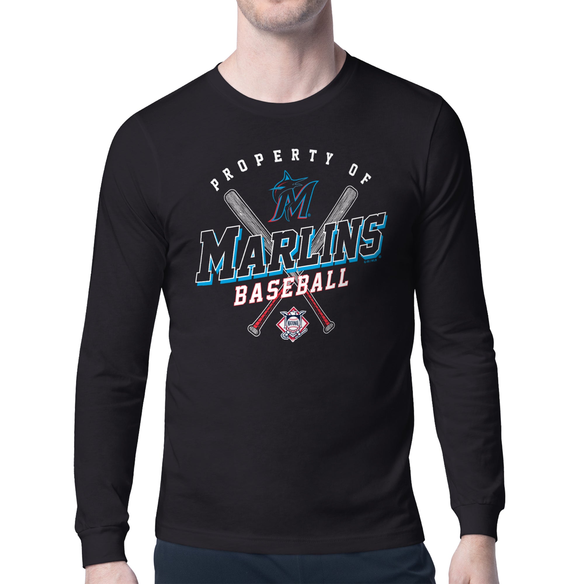 Men's Starter Black Miami Marlins Property of Team Long-Sleeve T-Shirt