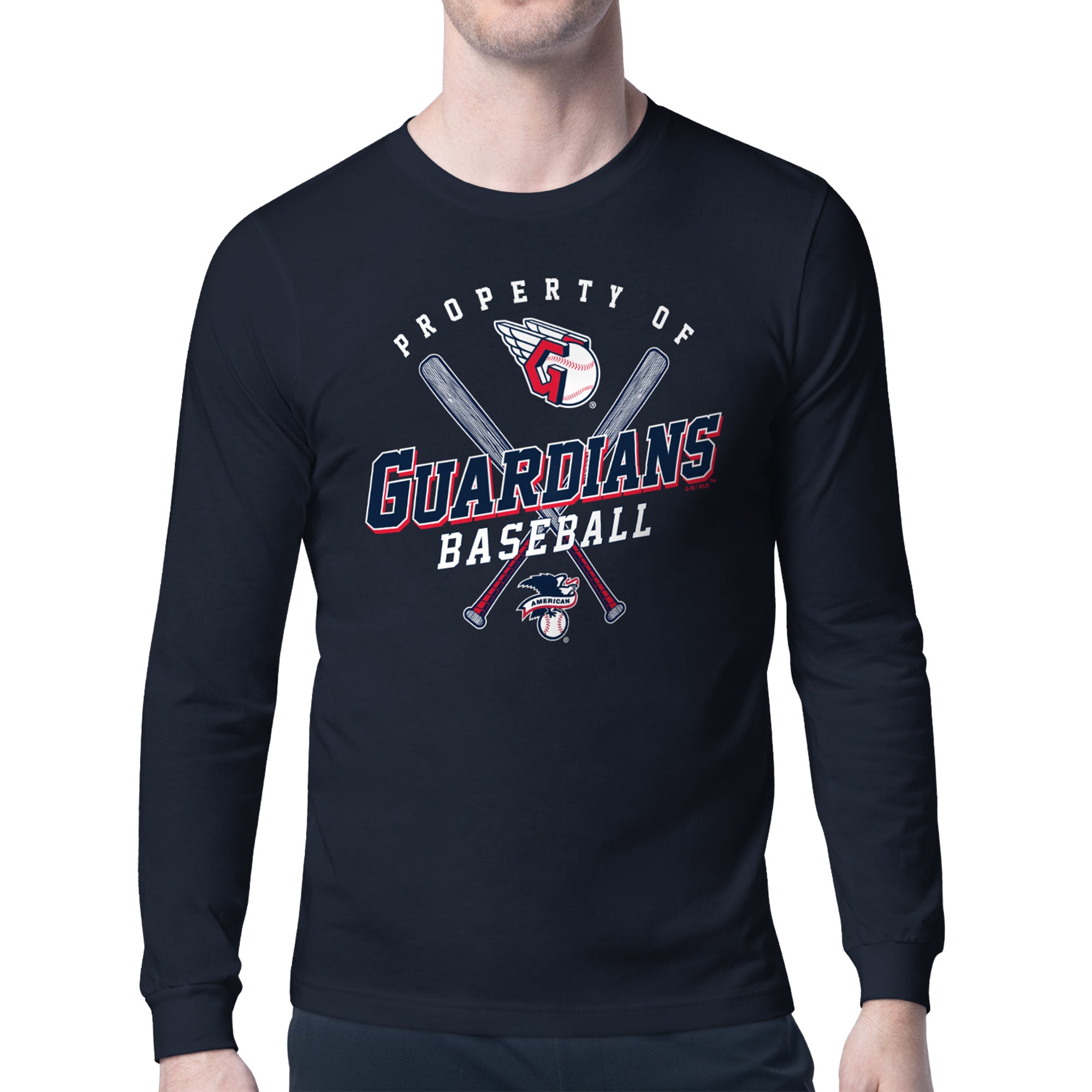 Men's Starter Navy Cleveland Guardians Property of Team Long-Sleeve T-Shirt