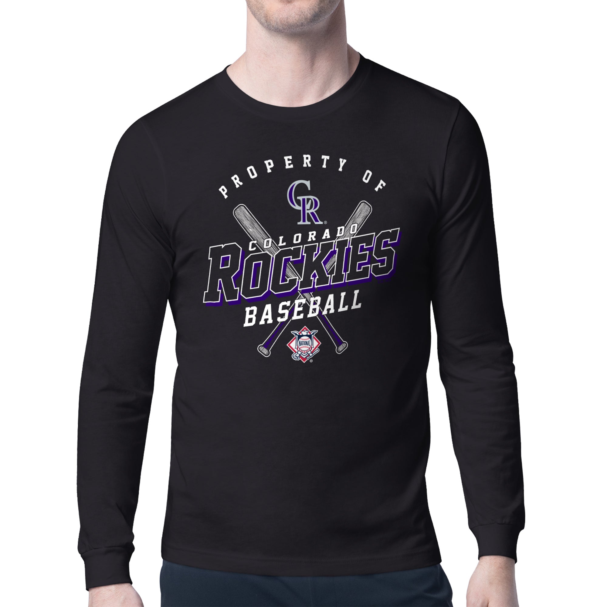 Men's Starter Black Colorado Rockies Property of Team Long-Sleeve T-Shirt