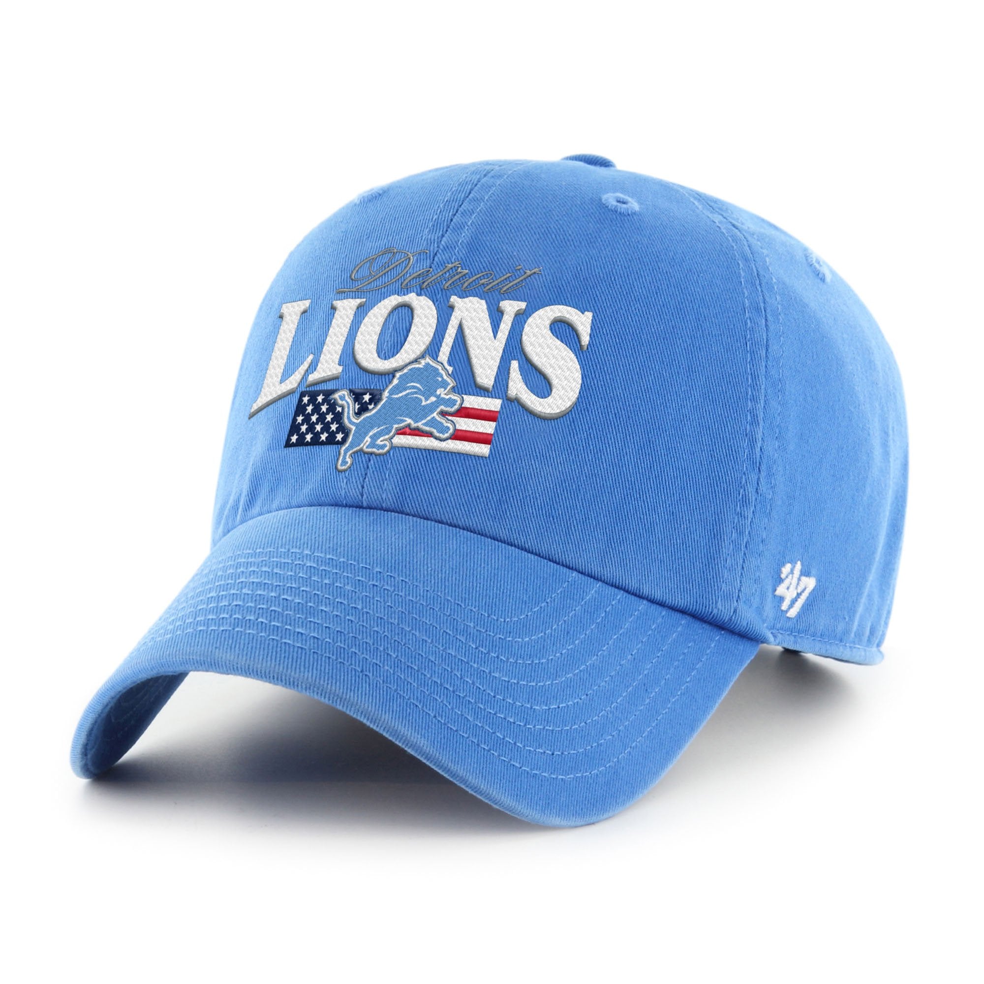 Men's '47 Blue Detroit Lions American Flag Clean Up Adjustable Hat