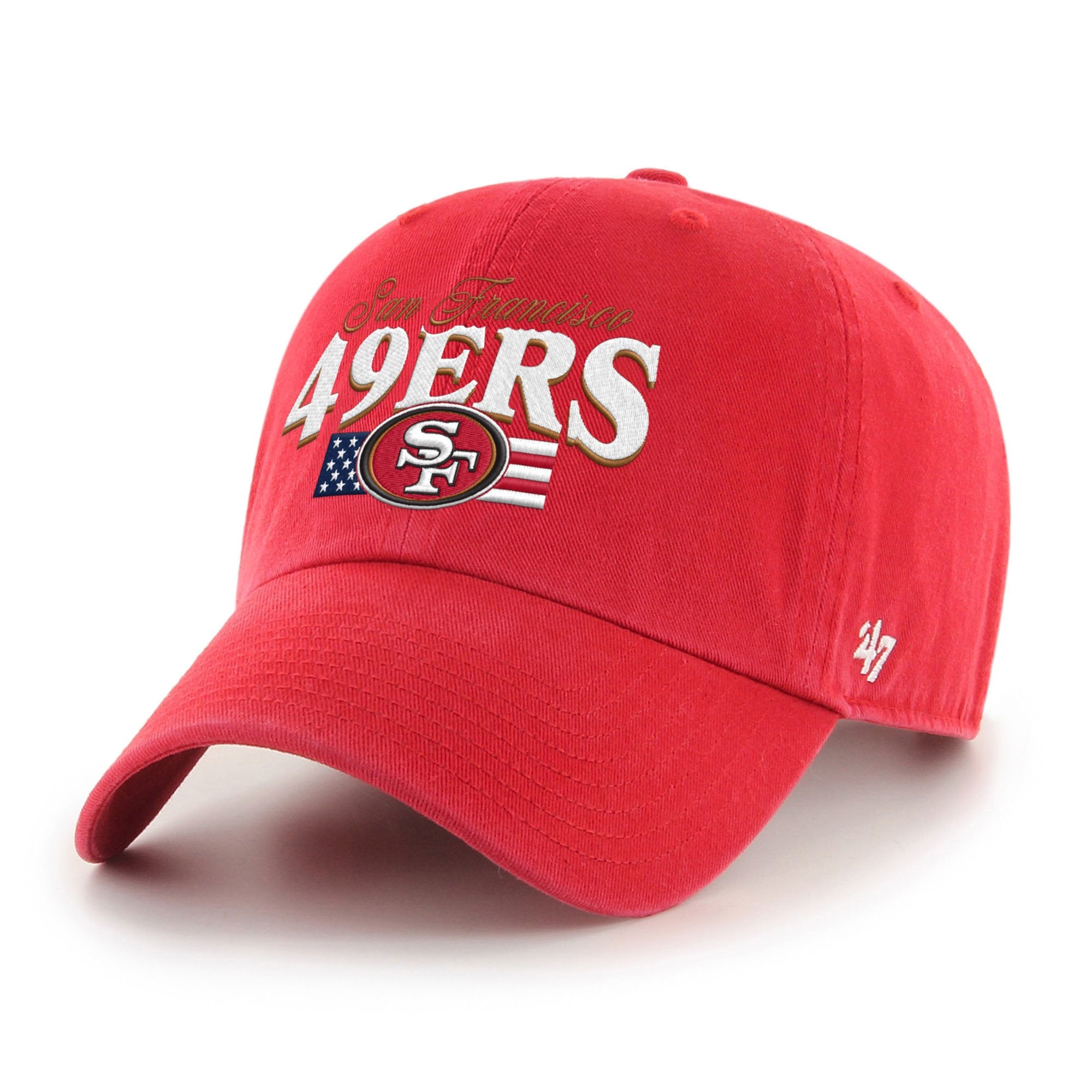 Men's '47 Scarlet San Francisco 49ers American Flag Clean Up Adjustable Hat