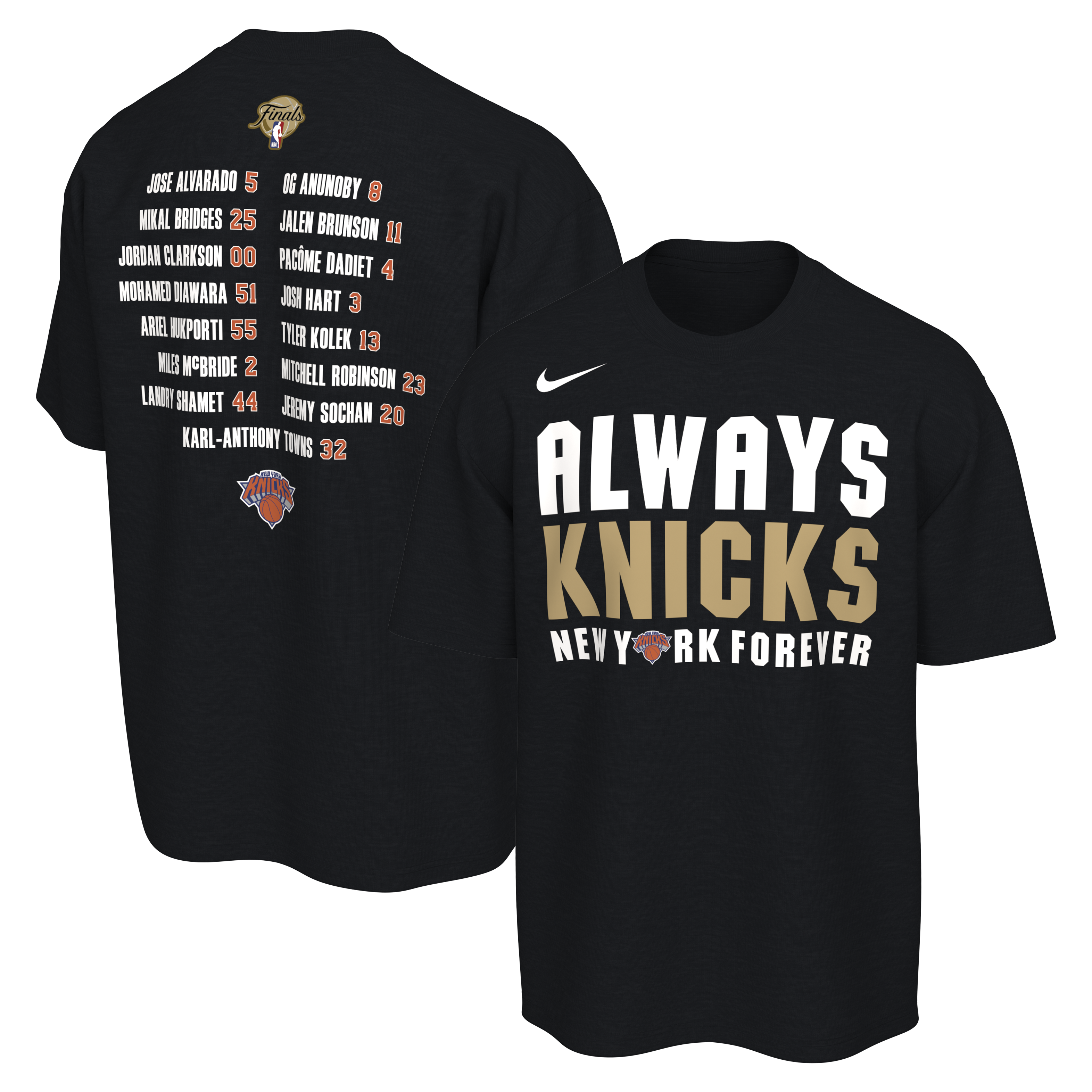 Men's Nike Black New York Knicks 2026 NBA Finals Champions Roster Club T-Shirt