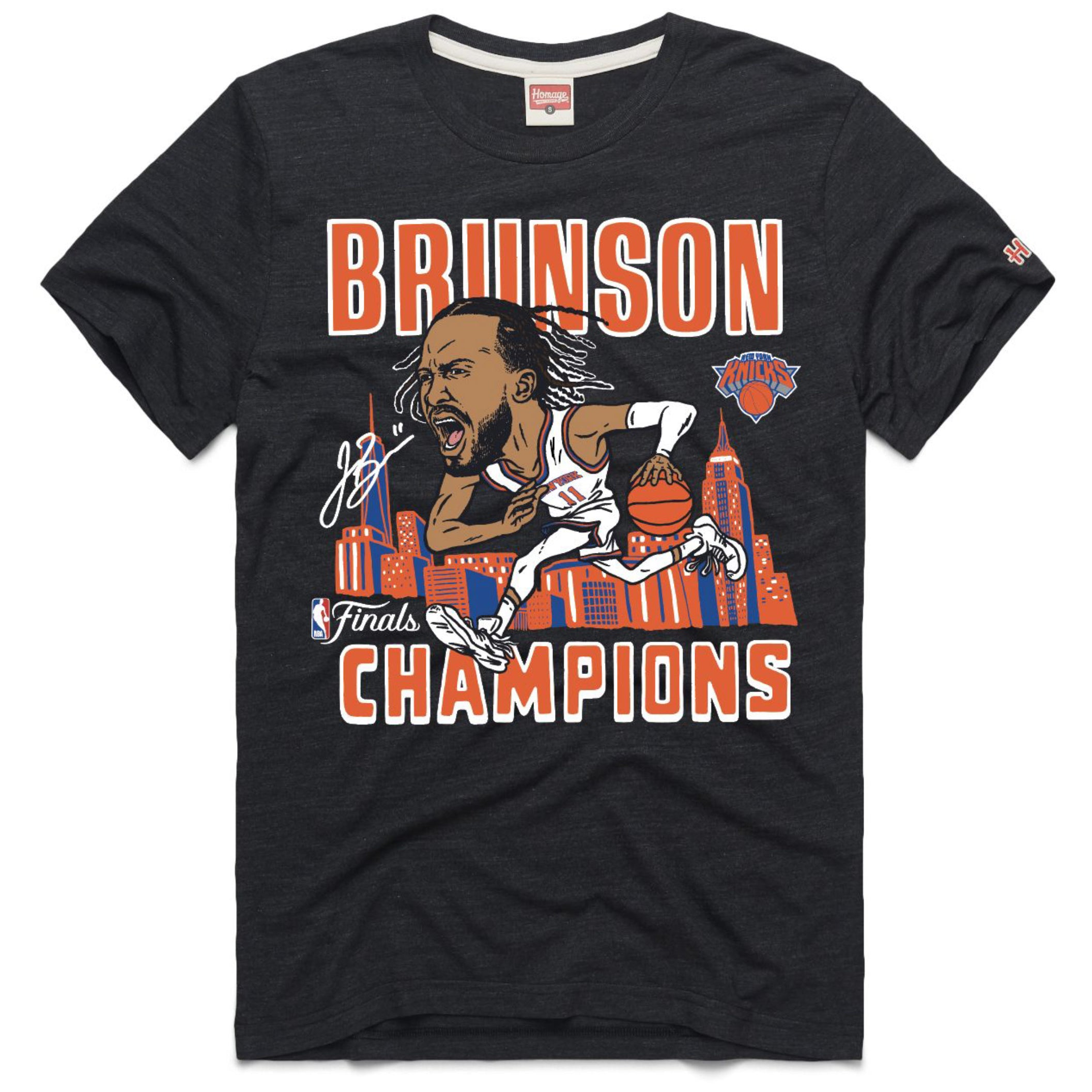 Unisex Homage Jalen Brunson Charcoal New York Knicks 2026 NBA Finals Champions Signature Tri-Blend T-Shirt