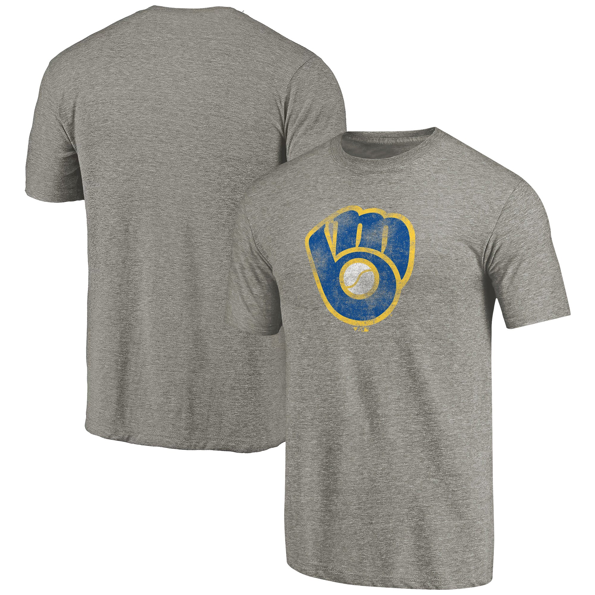 Men's Ash Milwaukee Brewers Distressed Team Tri-Blend T-Shirt