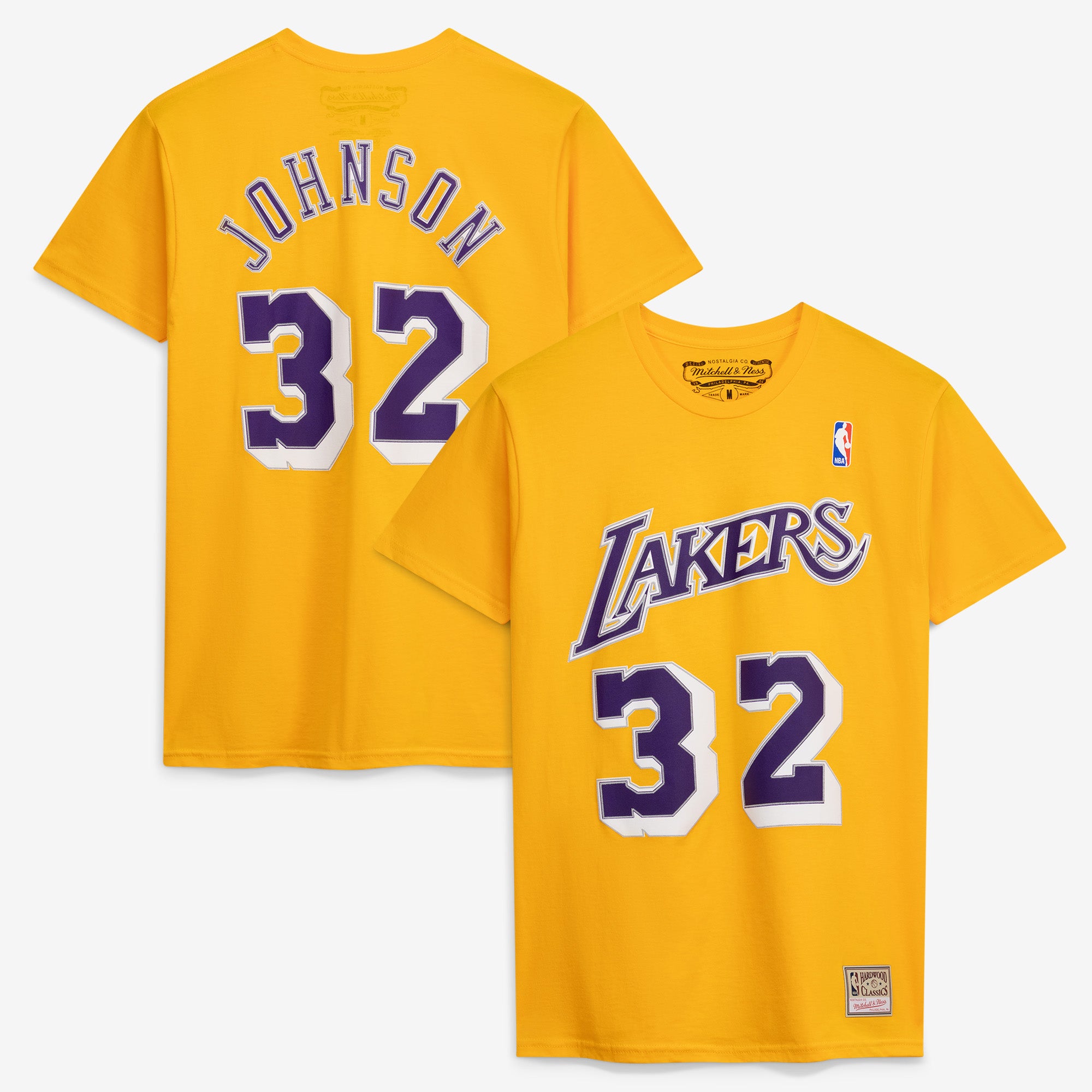 Men's Mitchell & Ness Magic Johnson Gold Los Angeles Lakers Hardwood Classics Retro Name & Number T-Shirt