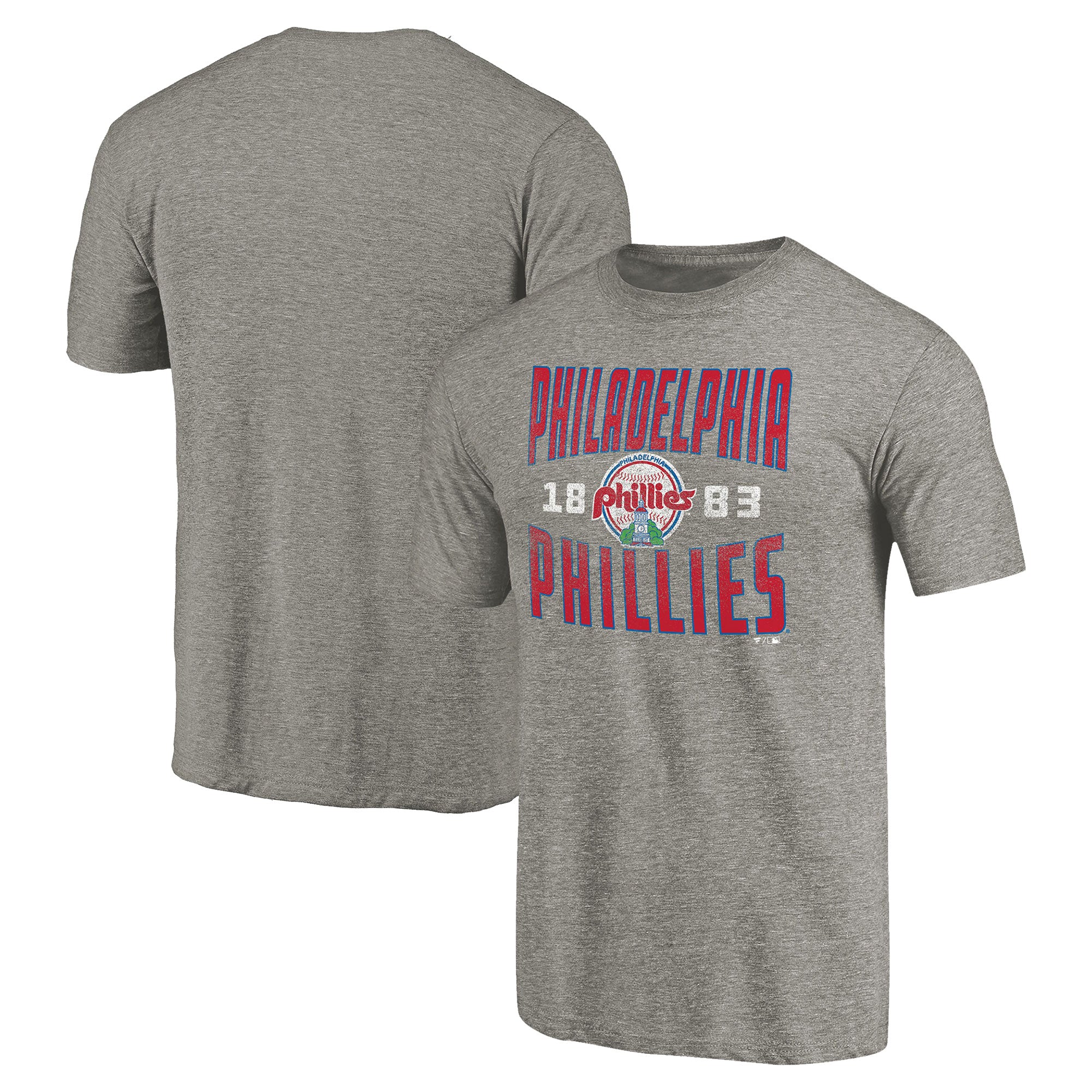 Men's Gray Philadelphia Phillies Cooperstown Collection Antique Stack Tri-Blend T-Shirt