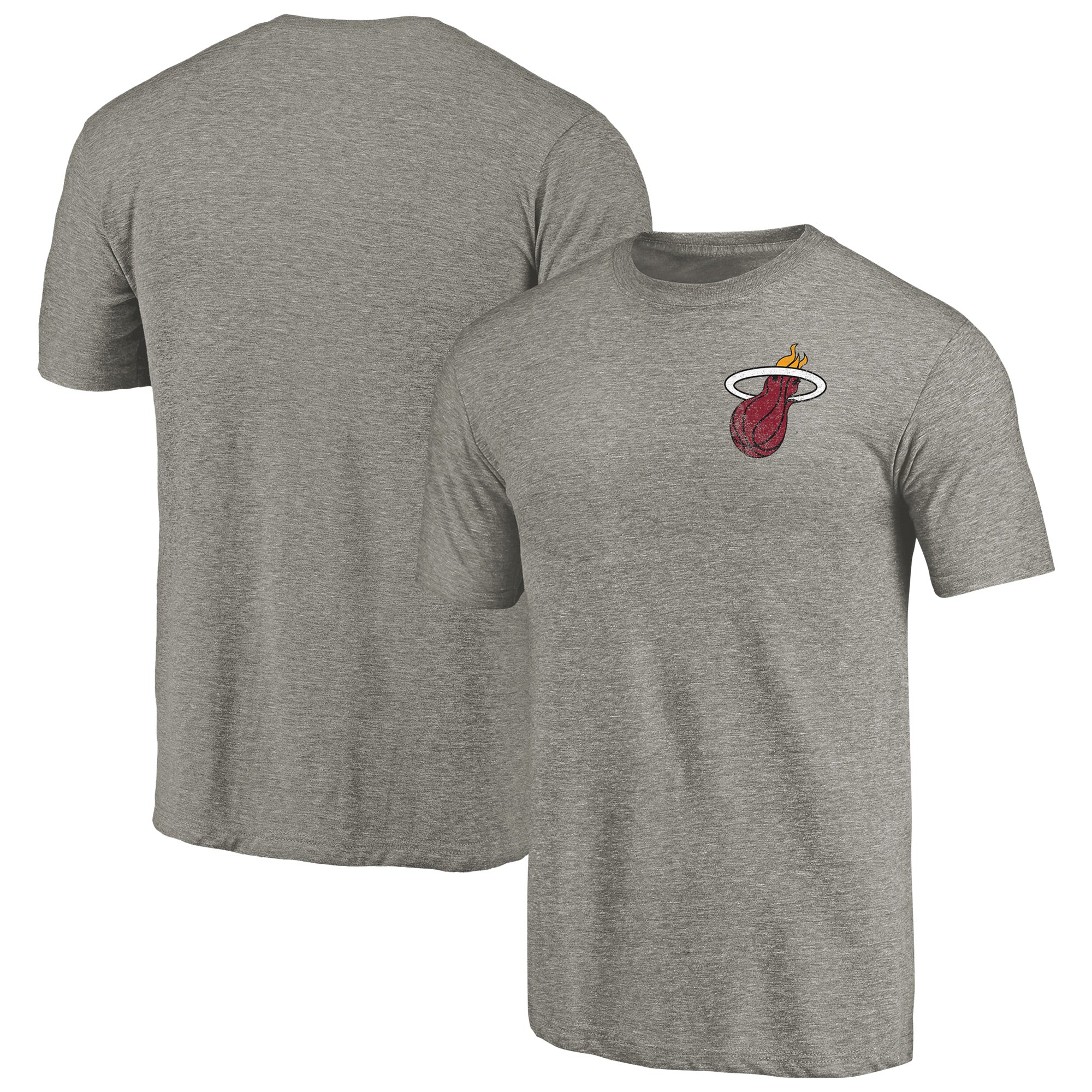 Men's Gray Miami Heat Primary Logo Left Chest Distressed Tri-Blend T-Shirt