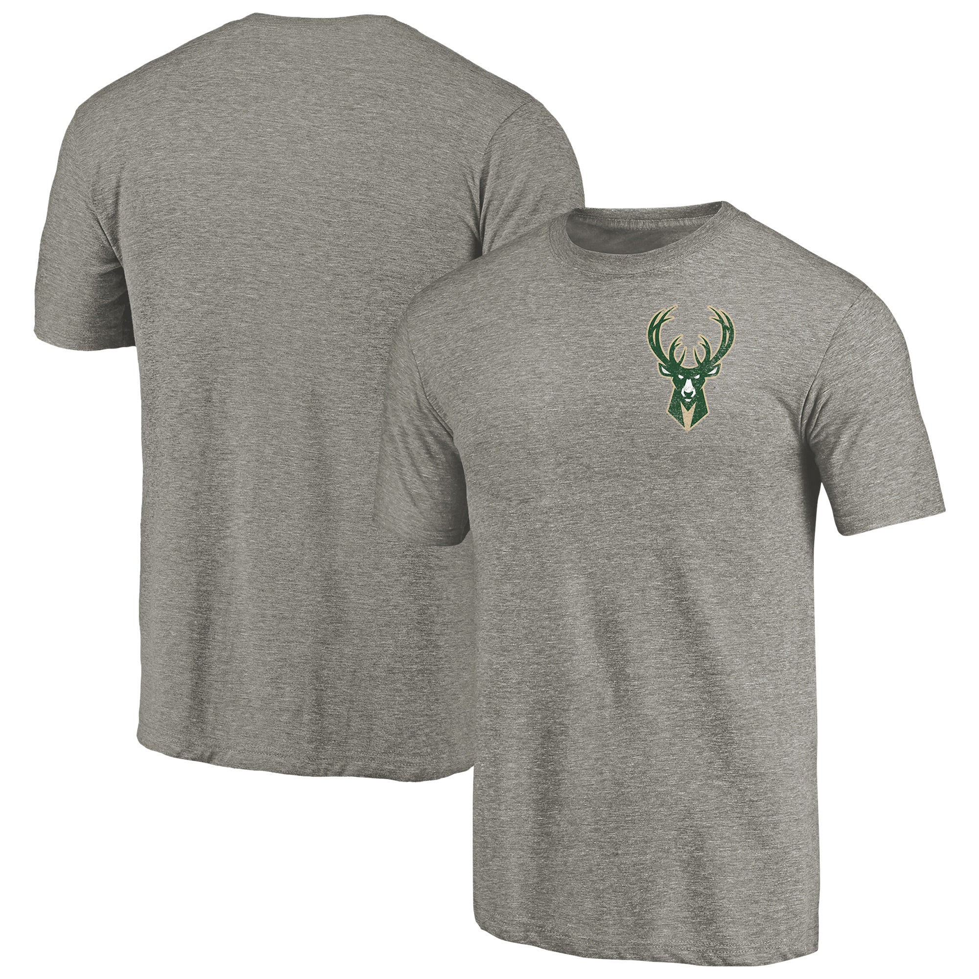 Men's Gray Milwaukee Bucks Primary Logo Left Chest Distressed Tri-Blend T-Shirt