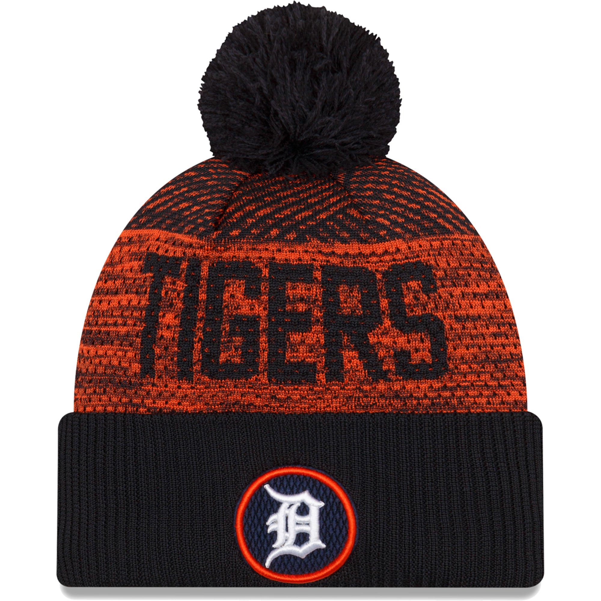 Men's New Era Navy Detroit Tigers Authentic Collection Sport Cuffed Knit Hat with Pom