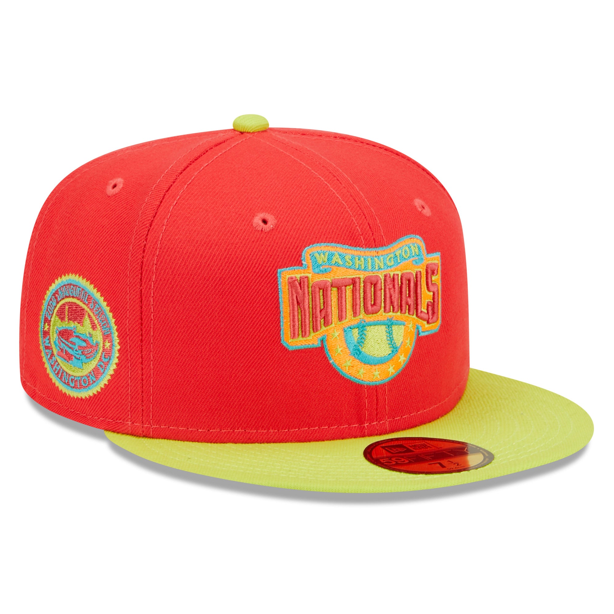 Men's New Era Red/Neon Green Washington Nationals 2008 Inaugural Season  Lava Highlighter Combo 59FIFTY Fitted Hat
