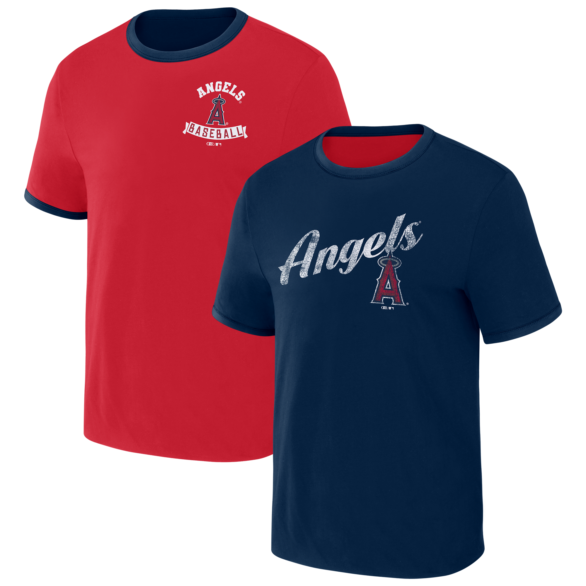Men's Darius Rucker Collection by Fanatics Red/Navy Los Angeles Angels Two-Way Ringer Reversible T-Shirt