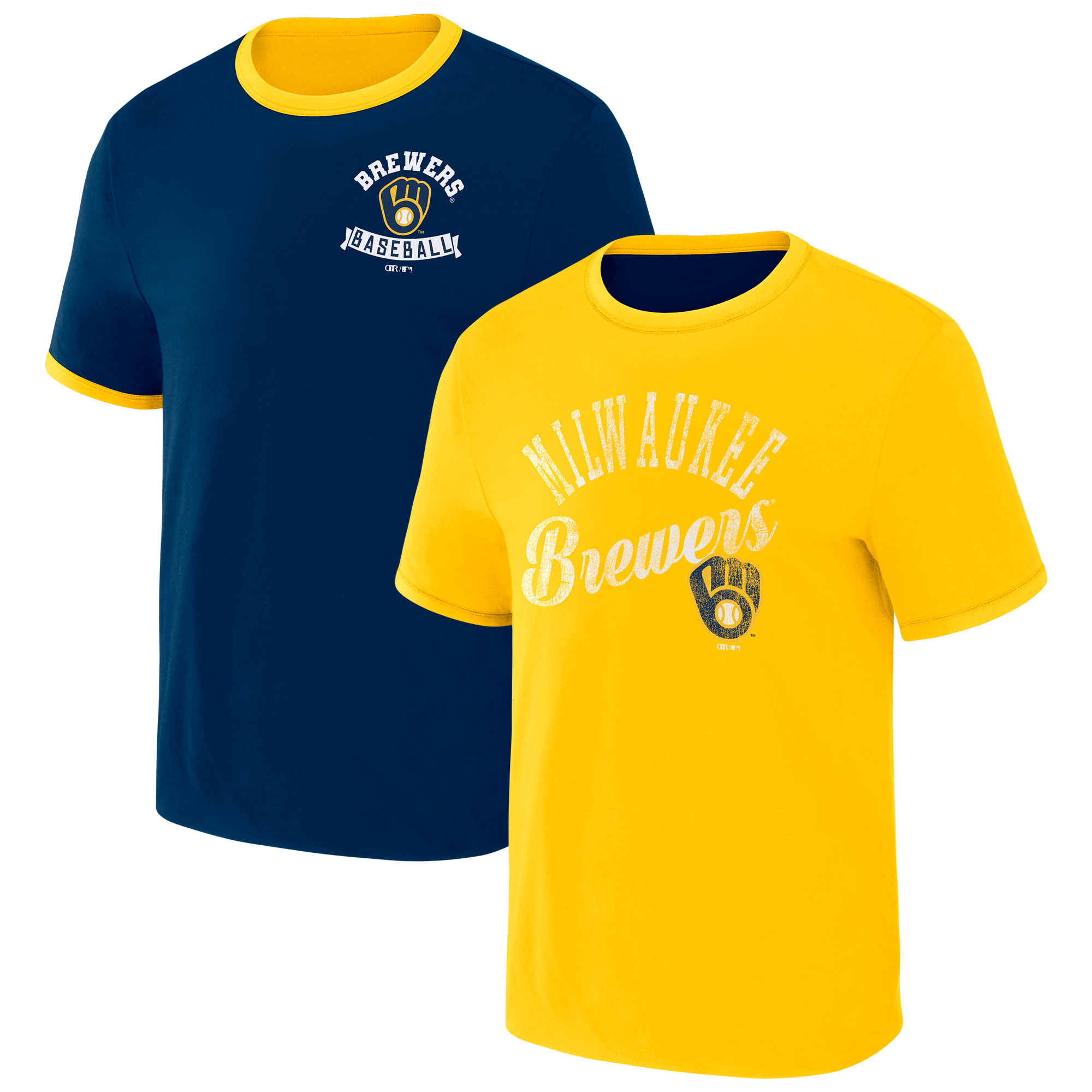 Men's Darius Rucker Collection by Fanatics Navy/Gold Milwaukee Brewers Two-Way Ringer Reversible T-Shirt